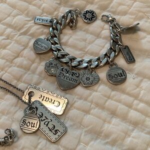 Brighton Vintage Silver Charm Bracelet and Necklace Set, collectible pieces!